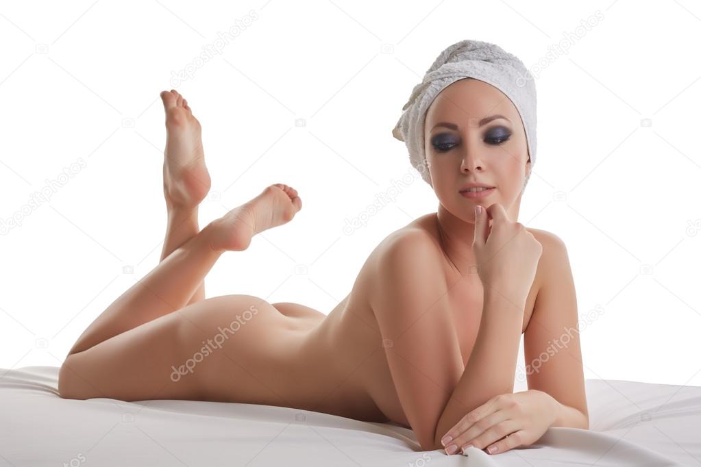 Beautiful Half Nude Woman Covering Breasts With Hat Hand Towel For Sale By Maxim Images Prints